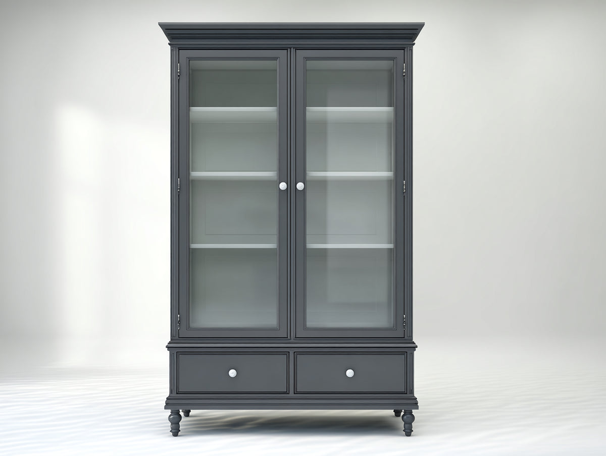 Vitrine - Bois-verre - 110 x 45 x 190 cm - Gris anthracite - Style classique