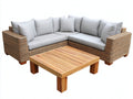 Canapé de jardin - Fibres tressées-Tissu-Bois - 258 x 258 x 79 cm - Naturel-Gris clair - Style contemporain