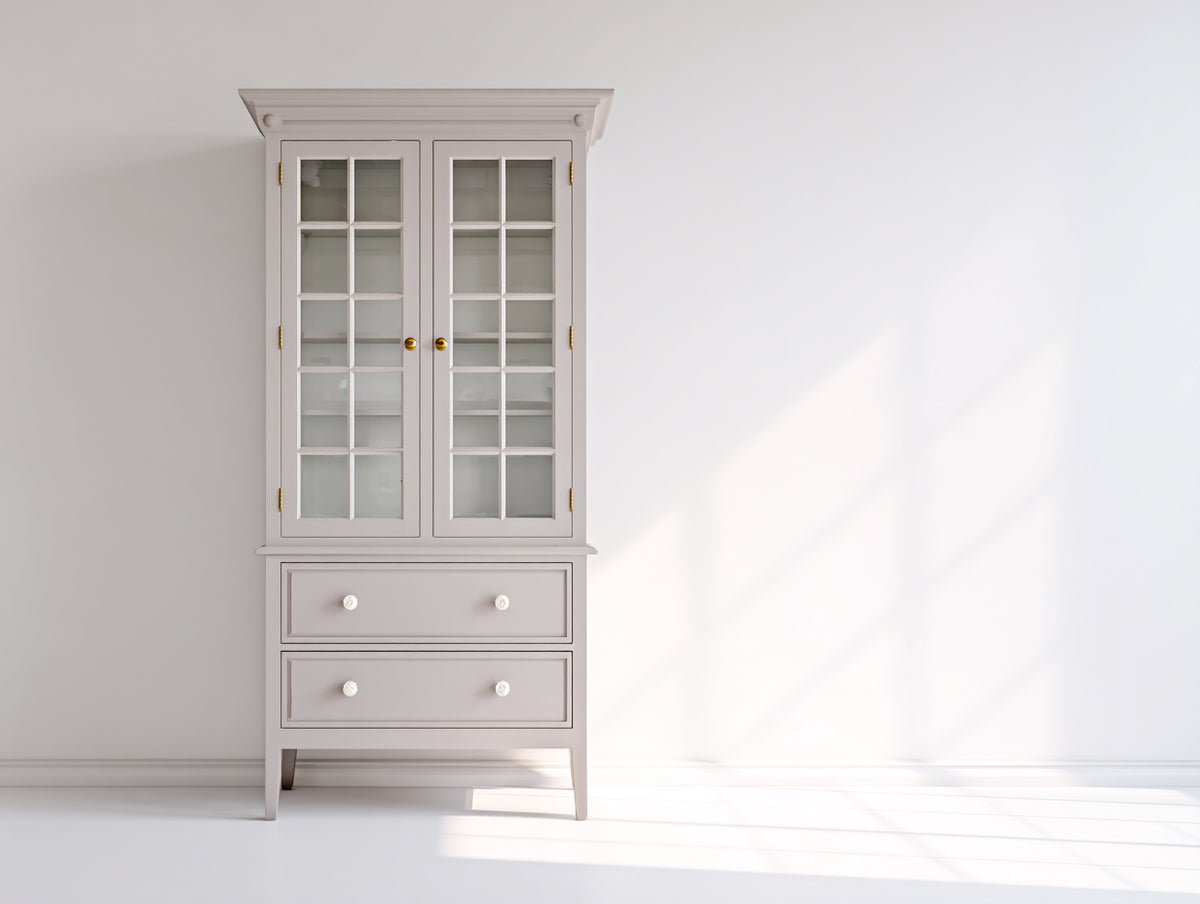 Vitrine - Bois-verre - 95 x 40 x 185 cm - Beige clair - Style classique