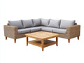 Canapé de jardin - Fibres tressées-Tissu-Bois - 268 x 268 x 79 cm - Naturel-Gris clair - Style contemporain
