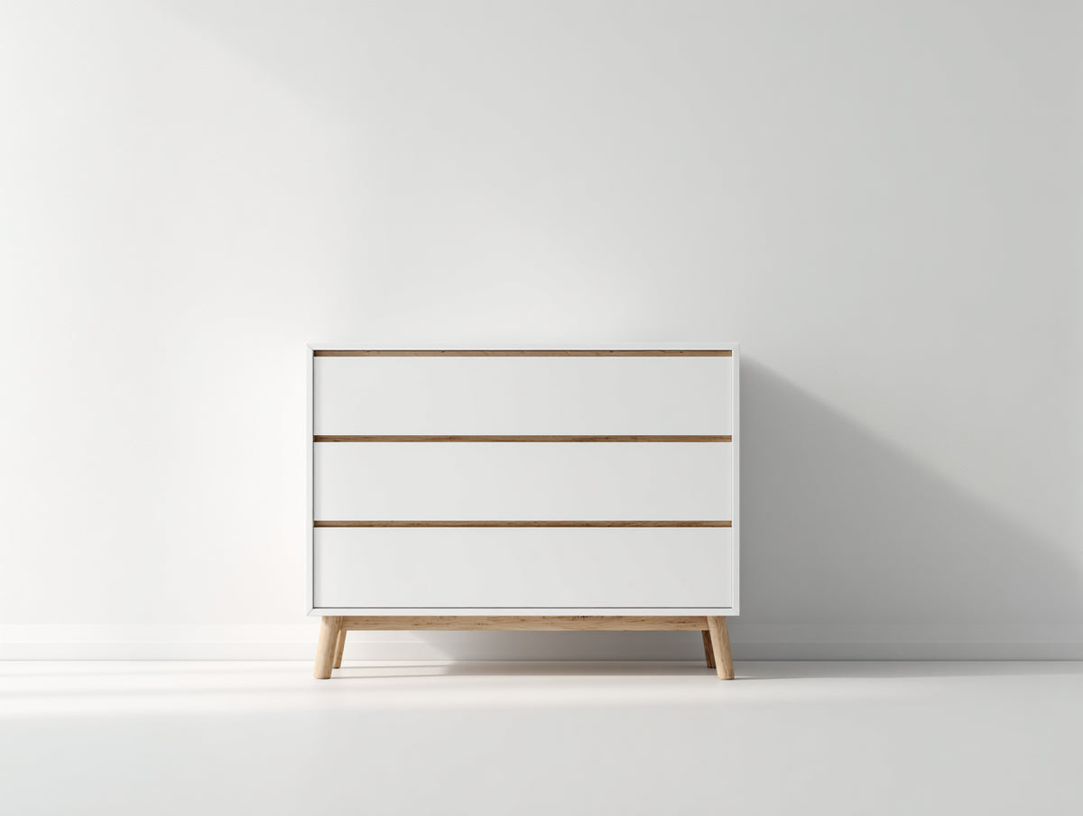 Commode - Bois - 120x42x75 cm - Blanc-Bois naturel - Style scandinave