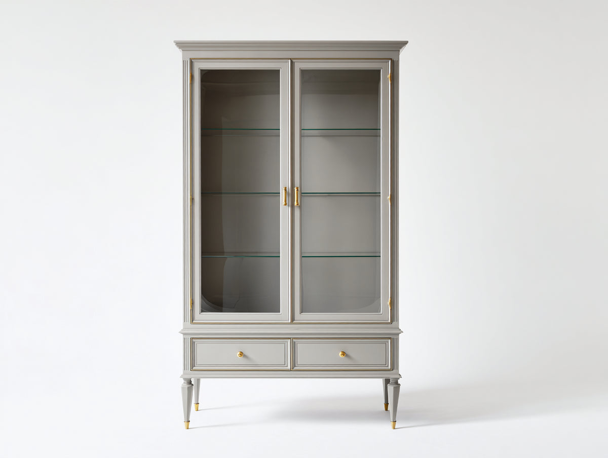 Vitrine - Bois-verre - 105 x 43 x 188 cm - Gris clair - Style classique raffiné