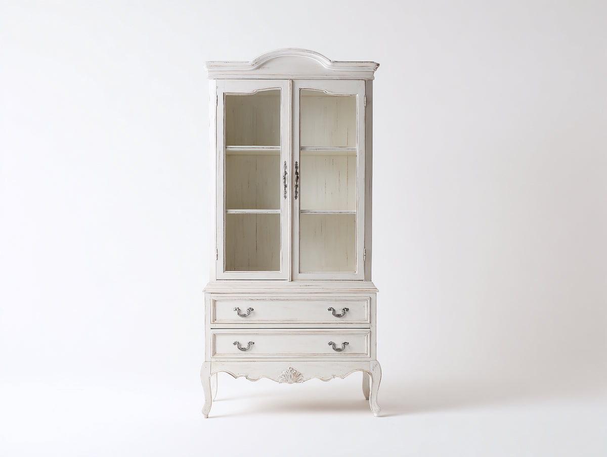 Vitrine - Bois-verre - 90 x 40 x 180 cm - Blanc cassé - Style classique