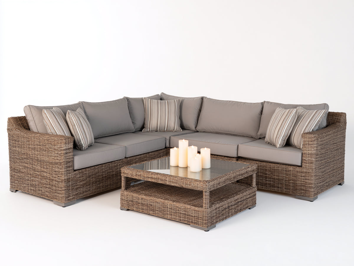 Canapé de jardin - Fibres tressées-Tissu - 276 x 276 x 79 cm - Taupe-Gris - Style contemporain