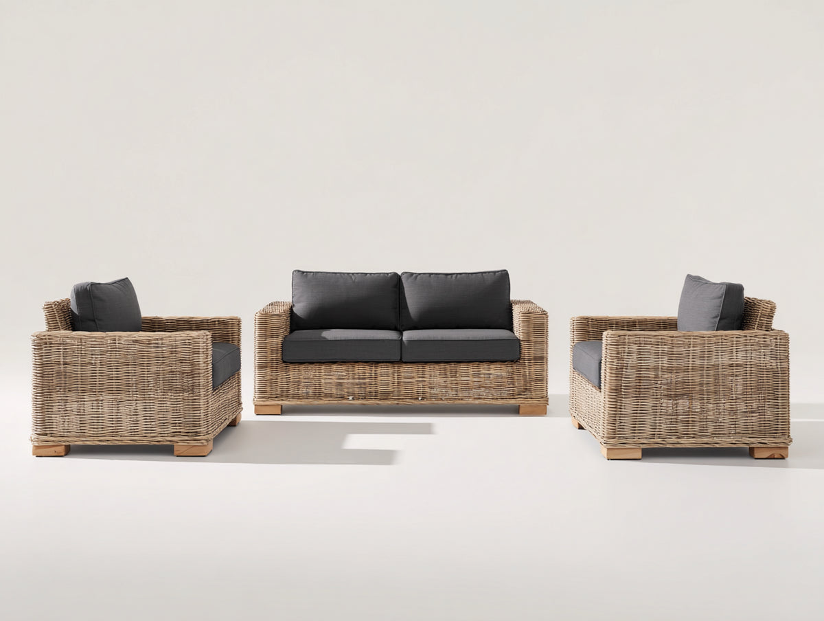 Canapé de jardin - Fibres tressées-Tissu-Bois - 166 x 86 x 82 cm - Naturel-Anthracite - Style contemporain