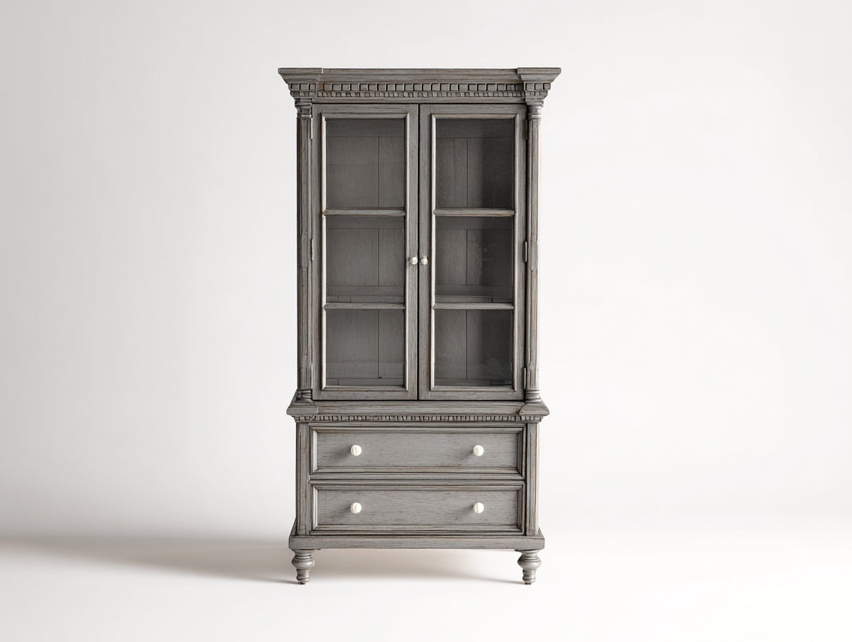 Vitrine - Bois-verre - 95 x 42 x 185 cm - Gris vieilli - Style classique