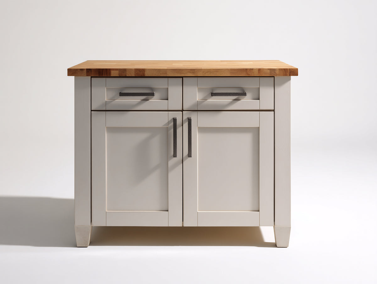 Buffet - Bois-Métal - 95 x 45 x 88 cm - Blanc cassé-Bois naturel - Style campagne
