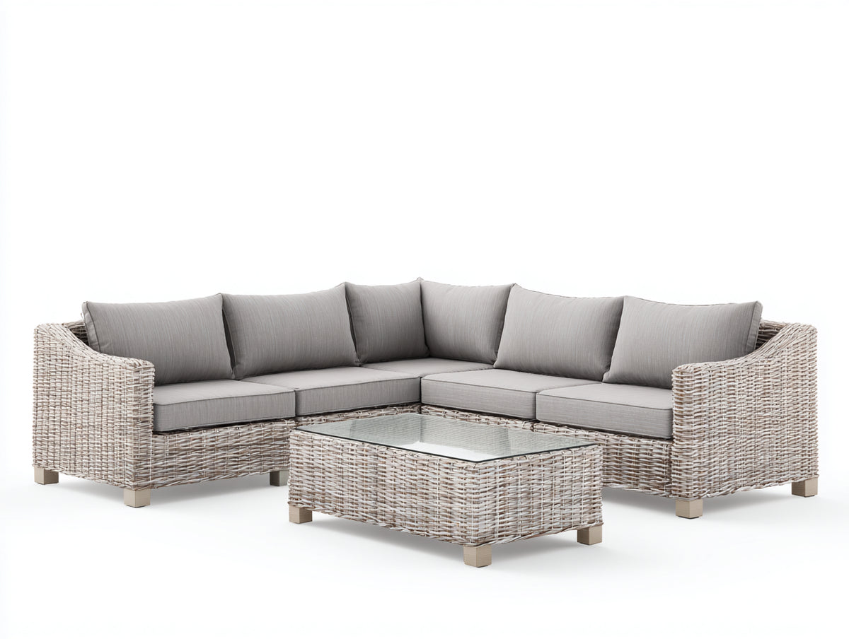 Canapé de jardin - Fibres tressées-Tissu - 258 x 258 x 78 cm - Gris clair-Gris - Style moderne