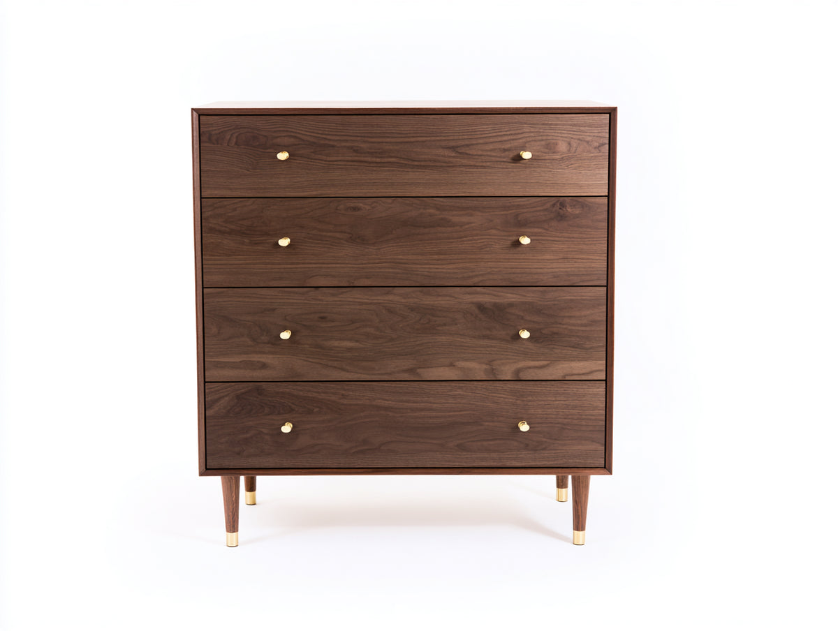 Commode - Bois - 90x45x112 cm - Brun noyer - Style rétro moderne