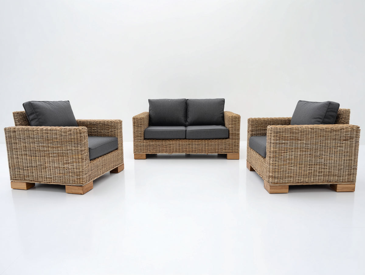 Canapé de jardin - Fibres tressées-Tissu-Bois - 162 x 84 x 81 cm - Naturel-Gris foncé - Style minimaliste