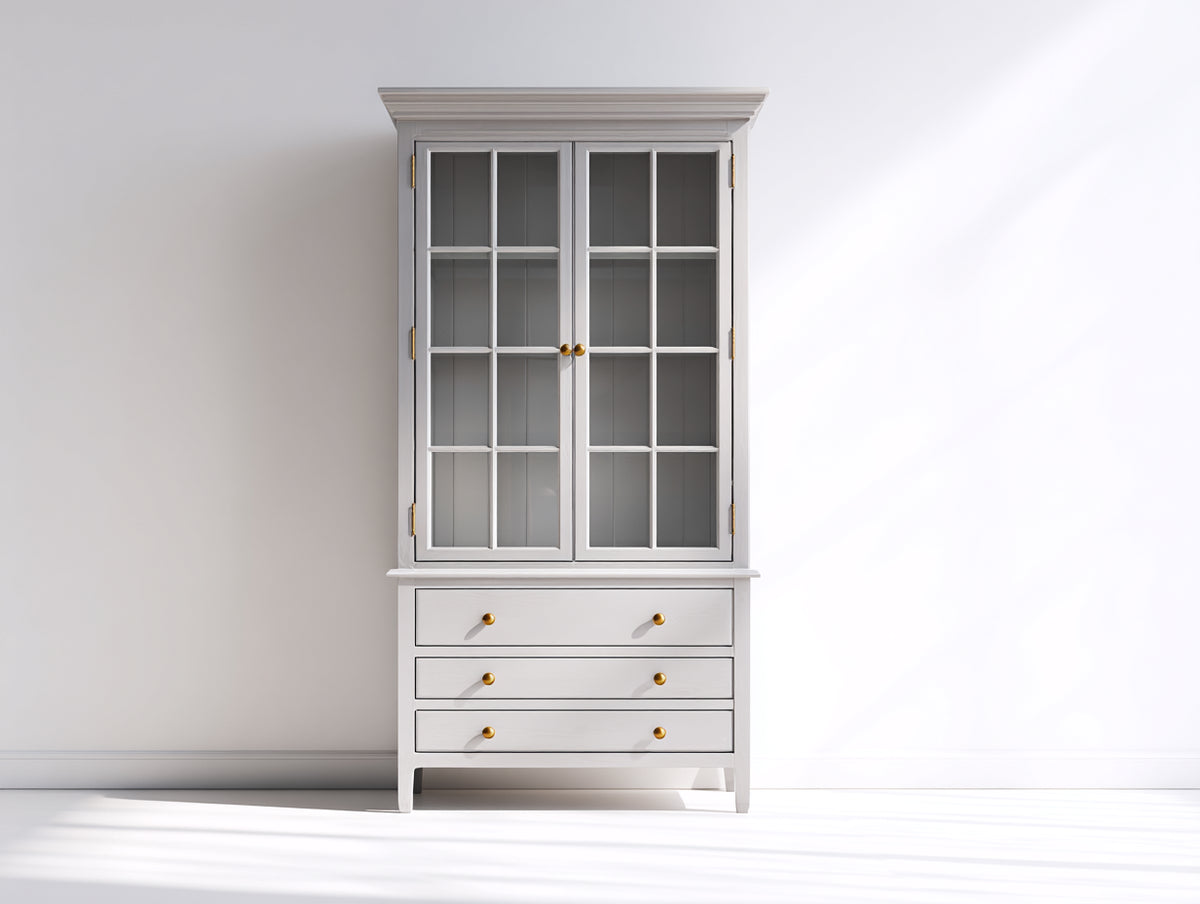 Vitrine - Bois-verre - 100 x 42 x 190 cm - Blanc - Style classique