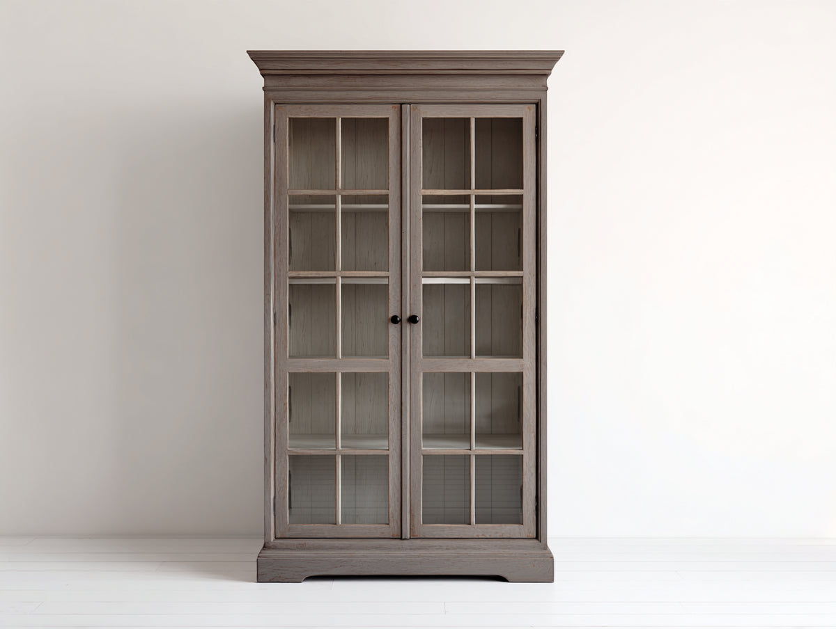 Vitrine - Bois-verre - 100 x 42 x 185 cm - Brun grisé - Style classique