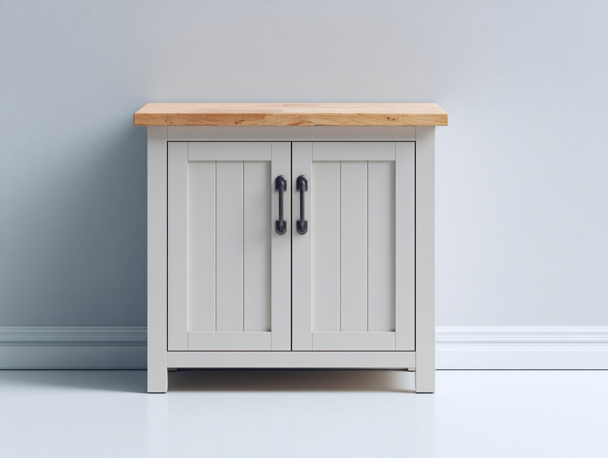 Buffet - Bois-Métal - 85 x 42 x 82 cm - Blanc-Bois naturel - Style campagne