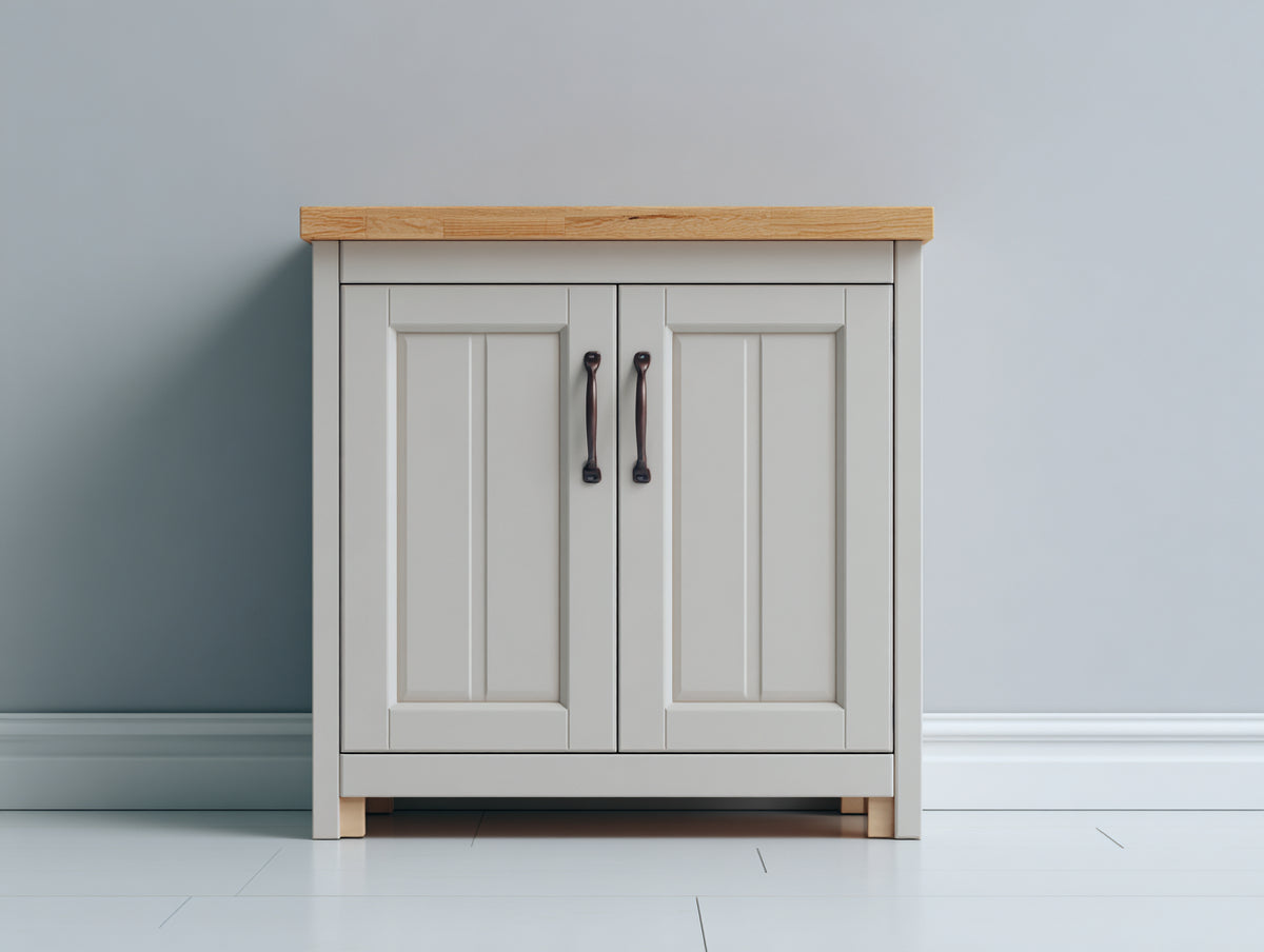 Buffet - Bois-Métal - 85 x 42 x 85 cm - Blanc-Bois naturel - Style campagne