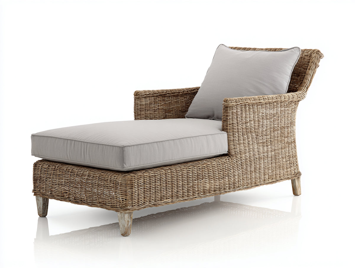 Bain de soleil - Rotin tressé-Tissu - 168 x 82 x 94 cm - Brun naturel-Beige clair - Style campagne