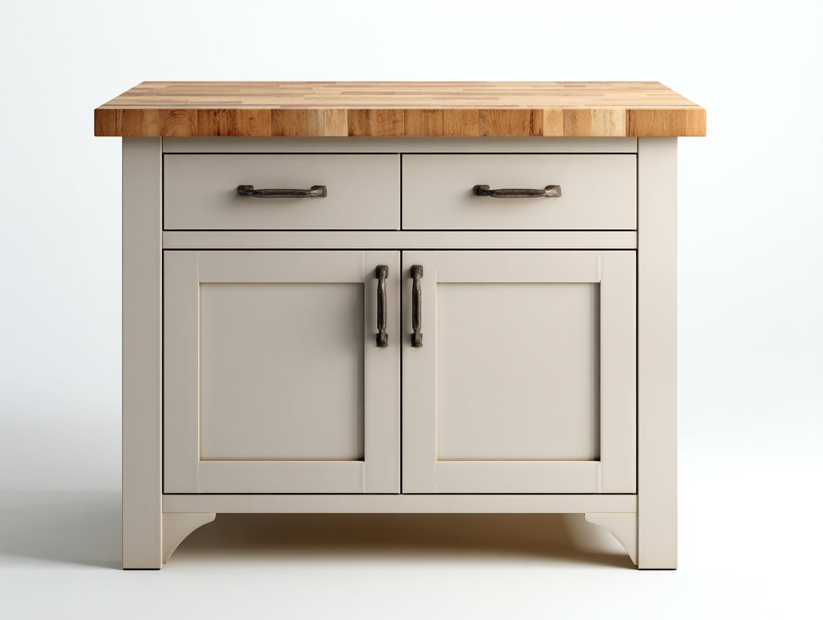 Buffet - Bois-Métal - 110 x 55 x 90 cm - Blanc cassé-Bois naturel - Style campagne