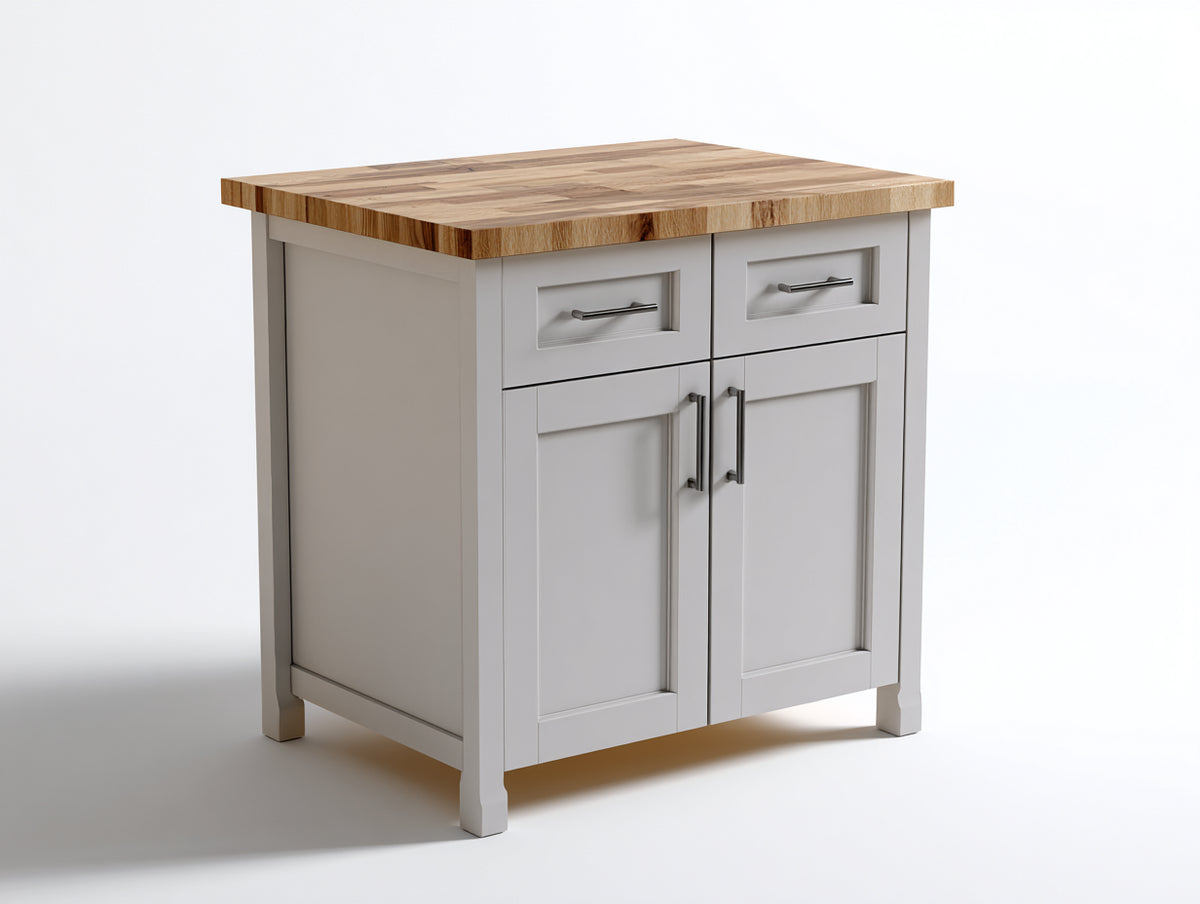 Buffet - Bois-Métal - 100 x 50 x 90 cm - Blanc cassé-Bois naturel - Style campagne