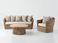 Canapé de jardin - Fibres tressées-Tissu-Bois - 190 x 90 x 83 cm - Naturel-Crème - Style organique