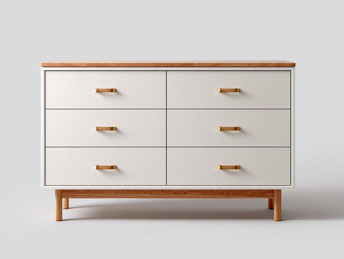 Commode - Bois - 150x45x82 cm - Blanc-Bois naturel - Style contemporain