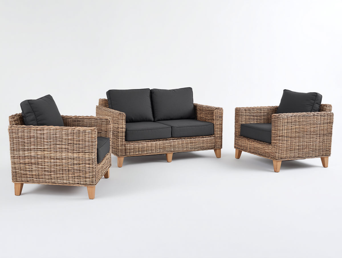 Canapé de jardin - Fibres tressées-Tissu-Bois - 160 x 84 x 85 cm - Naturel-Anthracite - Style contemporain