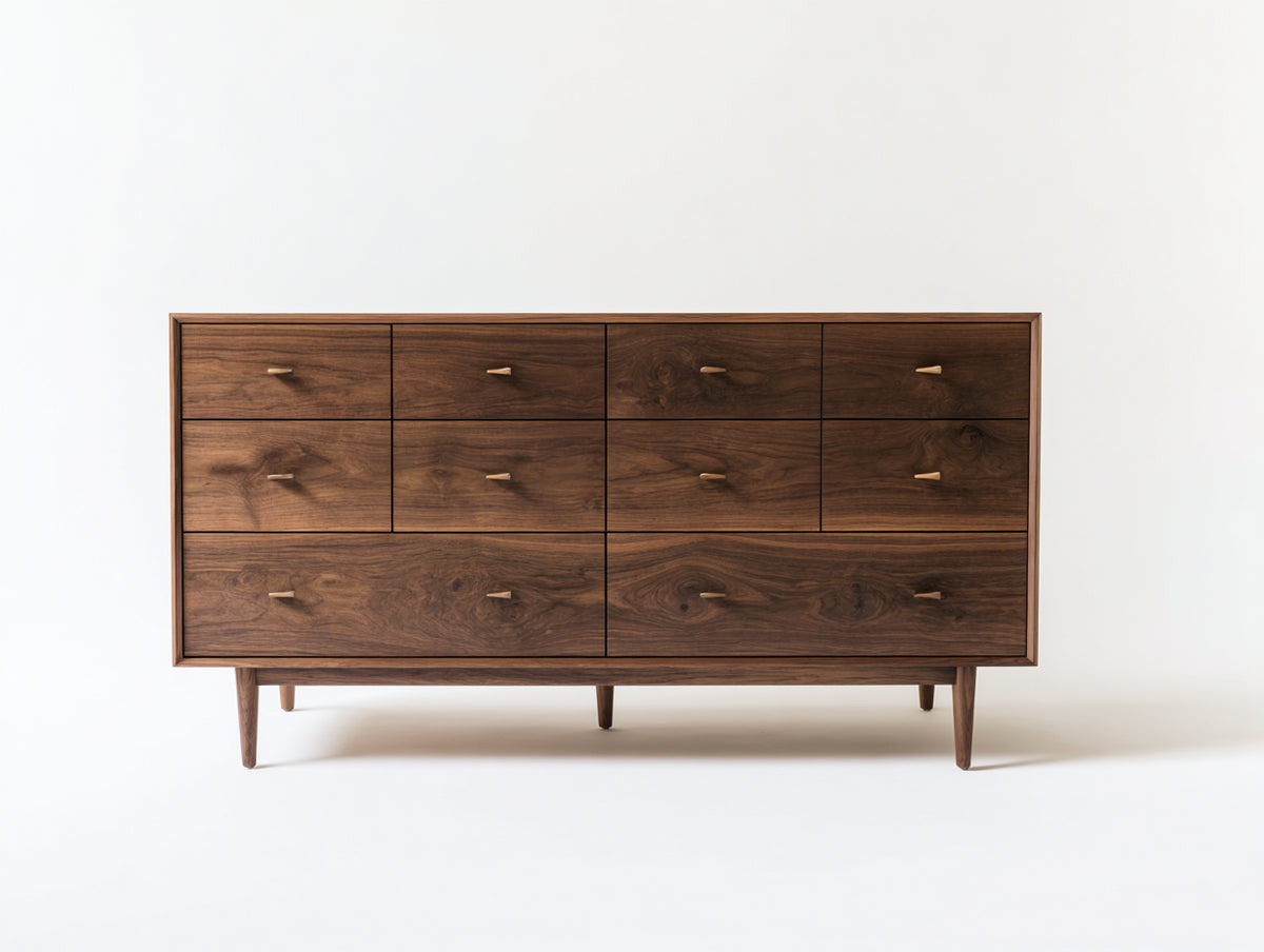 Commode - Bois - 180x45x82 cm - Brun noyer - Style milieu du siècle