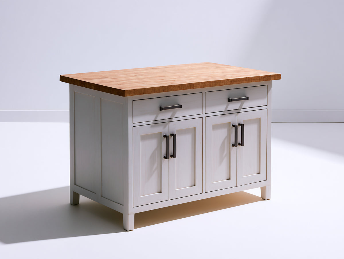 Buffet - Bois-Métal - 125 x 55 x 90 cm - Blanc cassé-Bois naturel - Style campagne moderne