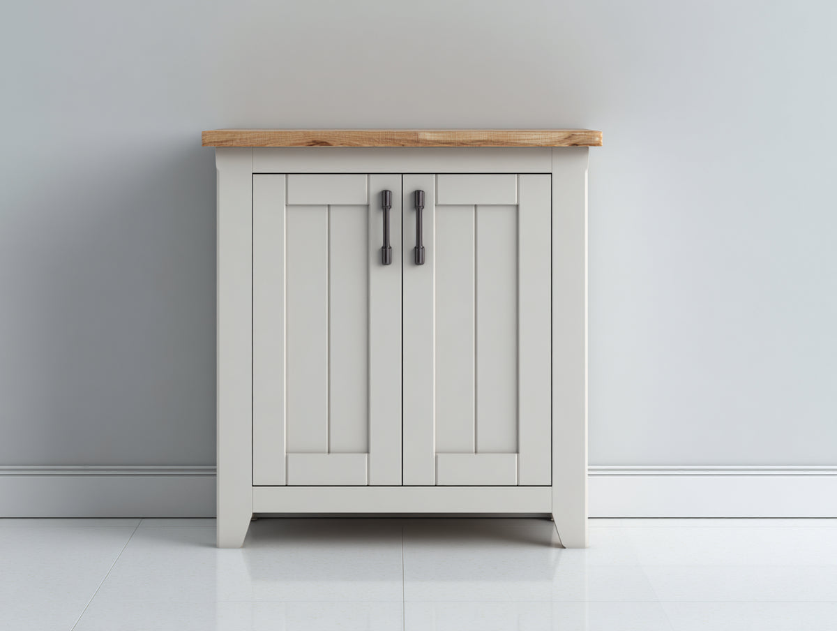 Buffet - Bois-Métal - 80 x 40 x 82 cm - Blanc-Bois naturel - Style campagne